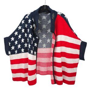 Janice Apparel Open Front Knit Cardigan Poncho ONE SIZE American Flag Pattern
